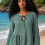 Robe gaze de coton courte verte