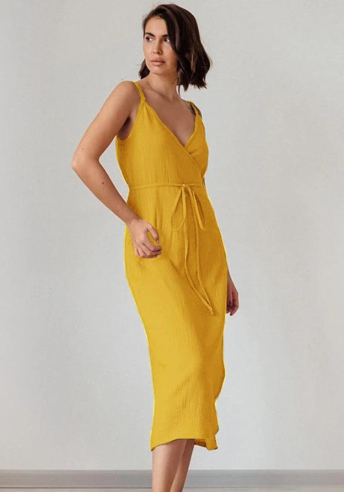 Robe gaze de coton jaune