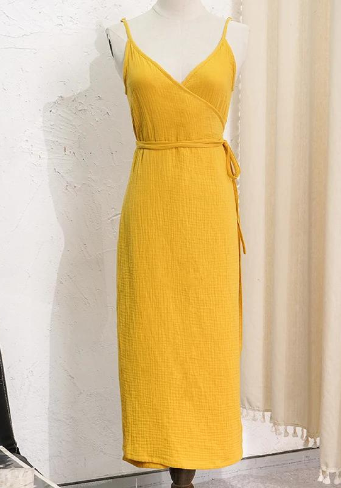 Robe gaze de coton jaune canard