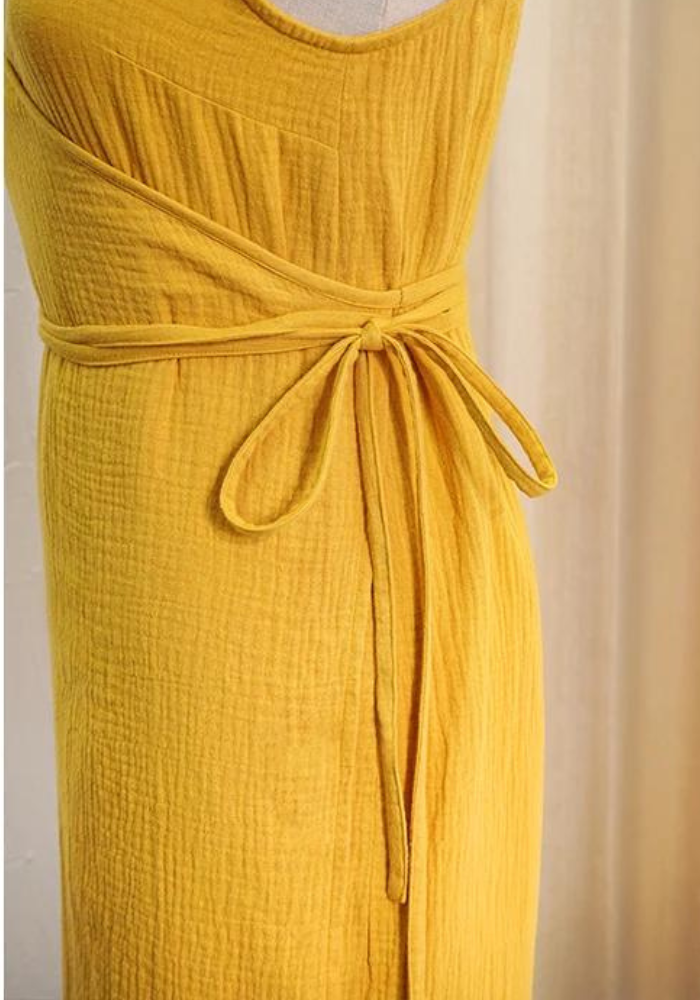 Robe gaze de coton jaune noeud