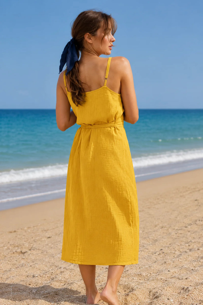 Robe gaze de coton jaune