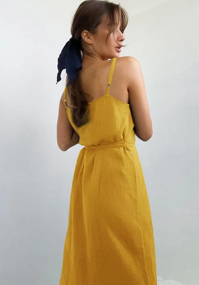 Robe gaze de coton jaune femme