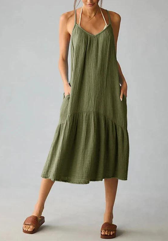 Robe gaze de coton verte olive femme