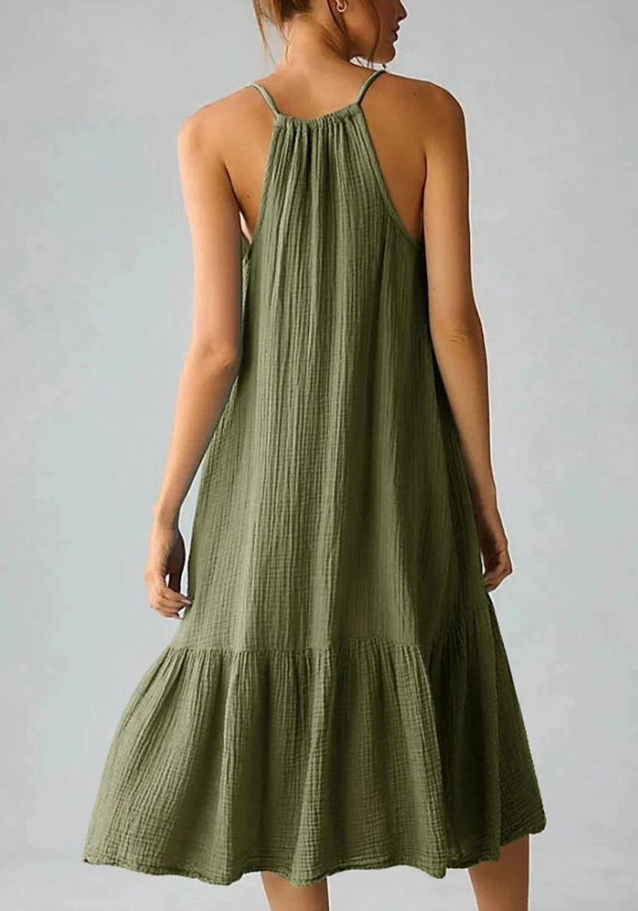 Robe gaze de coton verte olive femme de dos