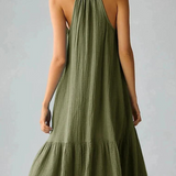 Robe gaze de coton verte olive femme de dos