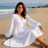Robe longue blanche gaze de coton