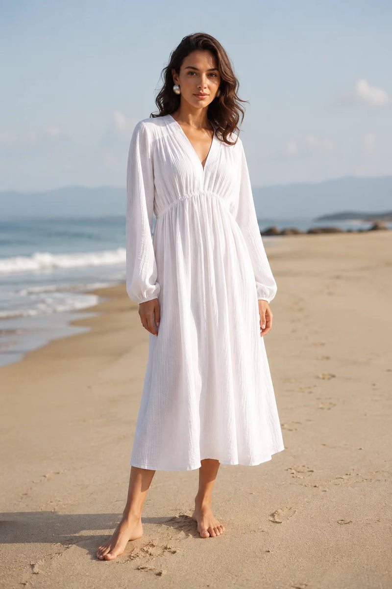 Robe longue blanche gaze de coton