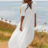 Robe longue blanche gaze de coton plage