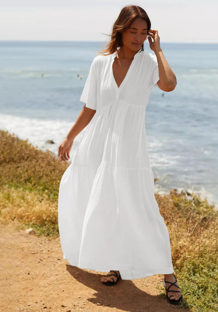 Robe longue blanche gaze de coton