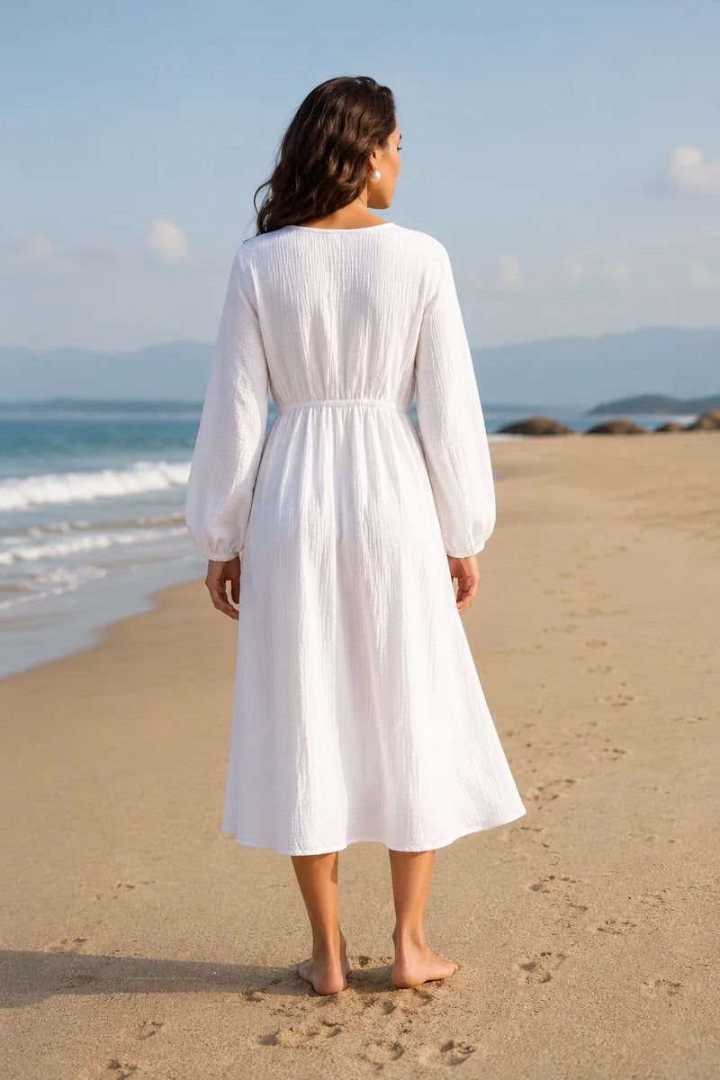 Robe longue blanche gaze de coton