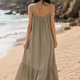 Robe longue en gaze de coton grège