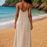Robe longue rayée en gaze de coton écrue