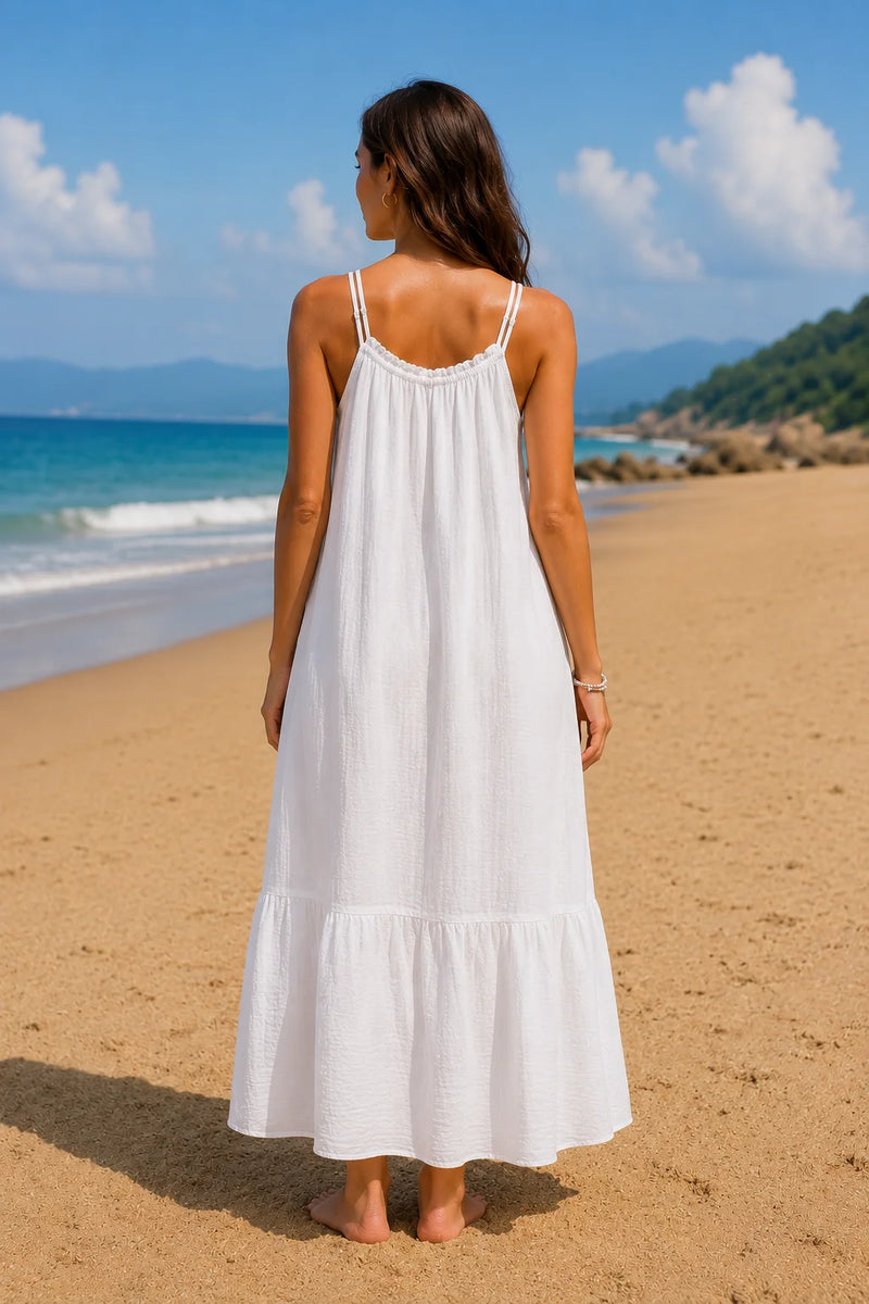 Robe midi blanche gaze de coton