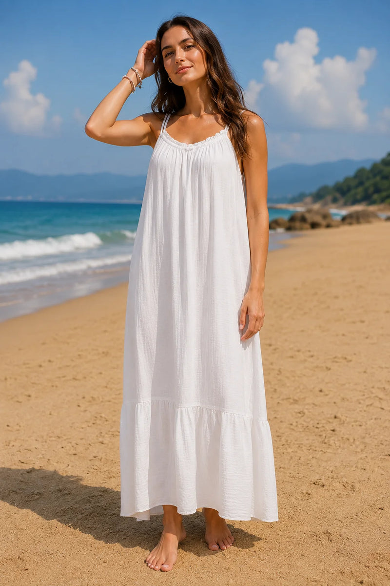 Robe midi blanche gaze de coton