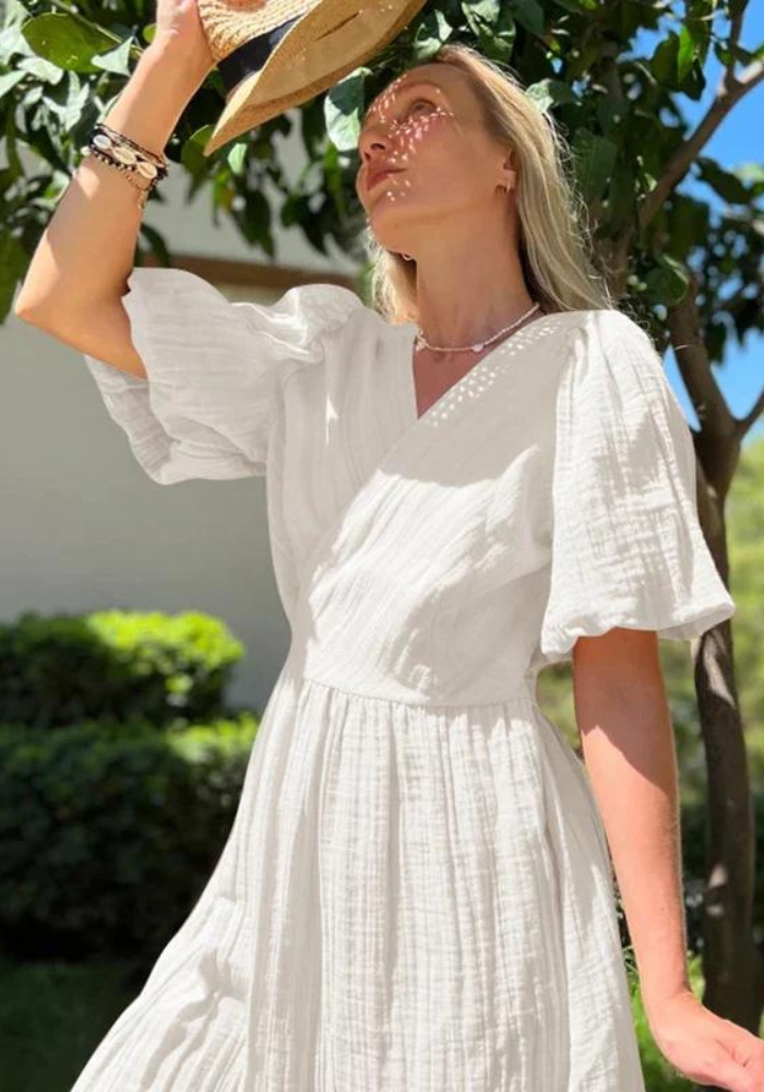 Robe midi blanche gaze de coton