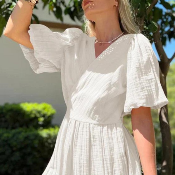 Robe midi blanche gaze de coton