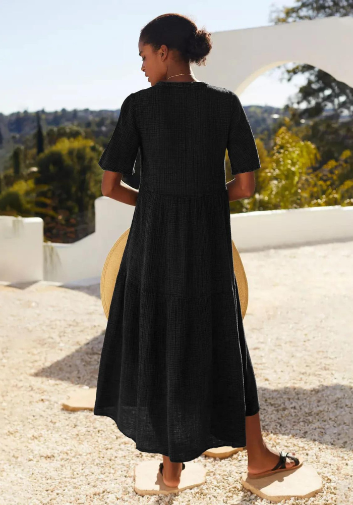 Robe noire gaze de coton de dos