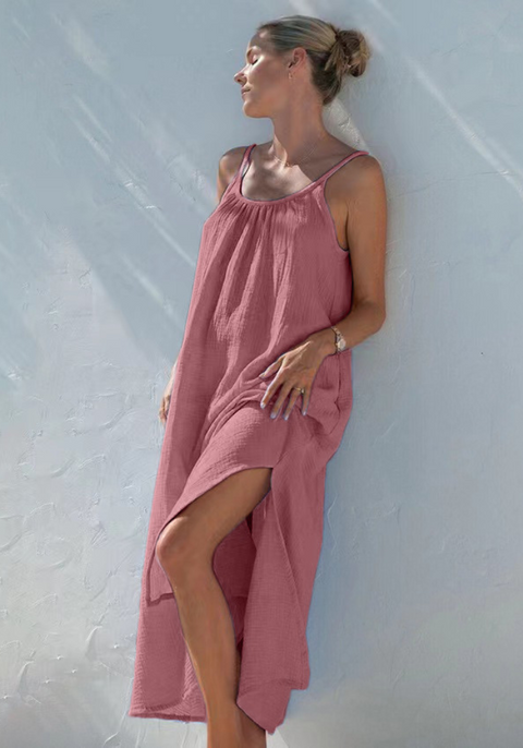 robe longue en gaze de coton rose